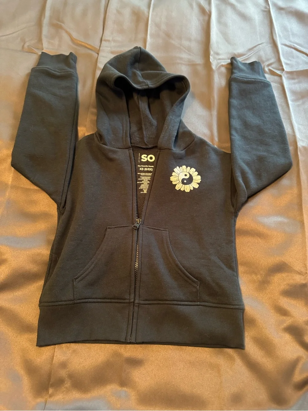 SO Kids Zip-Up Hoodie - Navy Blue -Yin Yang Daisy Graphic - Girls Size XS (6/6X)